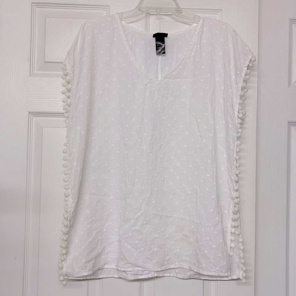 Cover 2 Cover White Gauzy Swim Cover Up Pom Poms Sz XS